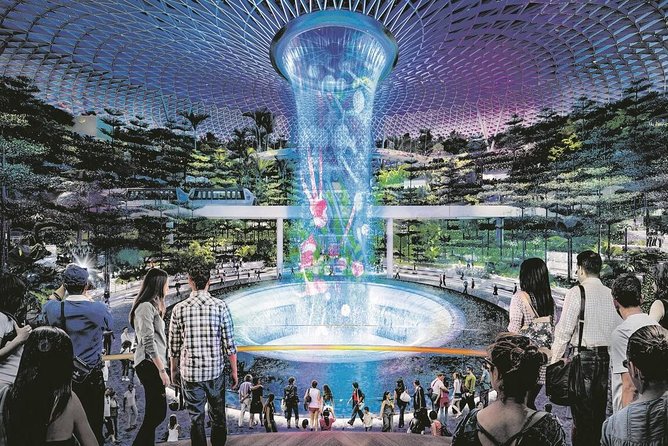 Singapore: Jewel Changi Airport - The Rain Vortex at the glass dome